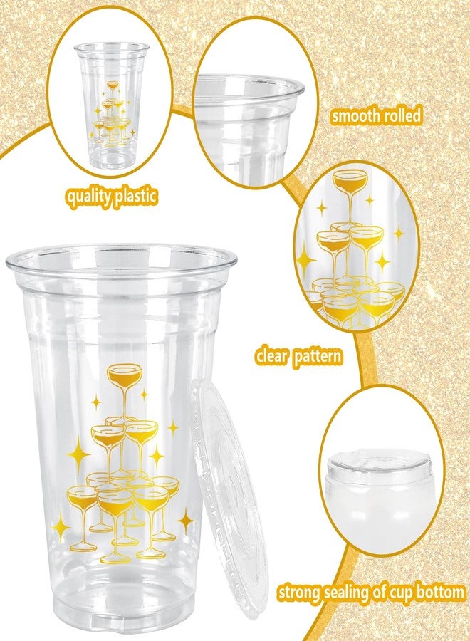 JarThenaAMCS أكواب بلاستيكية من JarThenaAMCS سعة 12 أونصة، 50 قطعة، مع أغطية وماصات ذهبية اللون، للاستخدام مرة واحدة، مثالية لحفلات أعياد الميلاد وحفلات توديع العزوبية. - Image 3